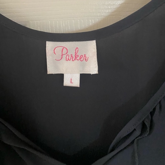 Parker Dark Gray Sheer Blouse Cold Shoulder Flutter Sleeve Size Large - Picture 3 of 5